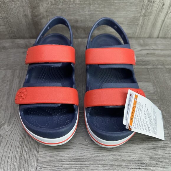 CROCS Band Cruiser Kids size 2 Blue Red Double Strap Sandals - Picture 3 of 8